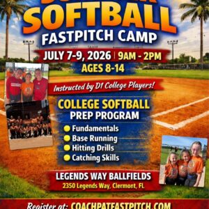 Summer fastpitch softball camp promotional flyer